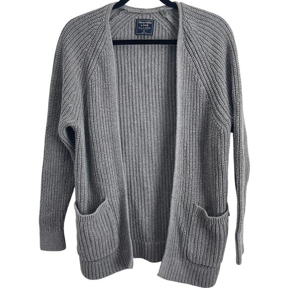 Abercrombie Fitch Grey Cardigan Sweater Ribbed Knit Pocket Size XS Pe-owned - Picture 1 of 9